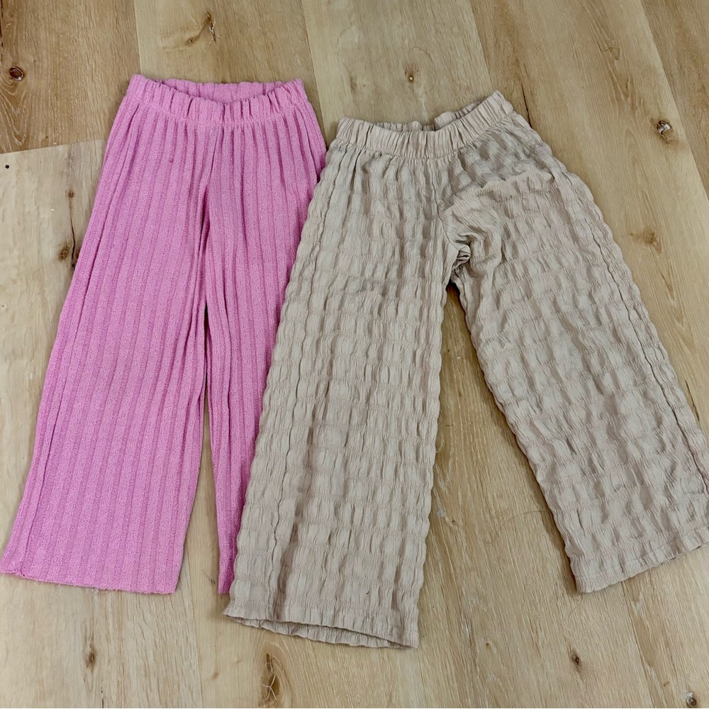 Zara Pink and Beige Textured Wide-Leg Pants